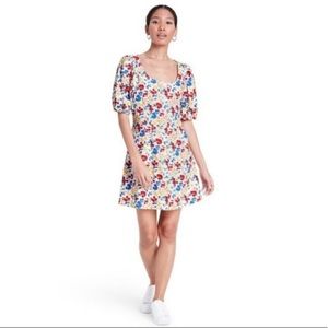 RIXO X Target Floral Short Puff Sleeve Button-Up Dress Multicolor Womens 4 NWT